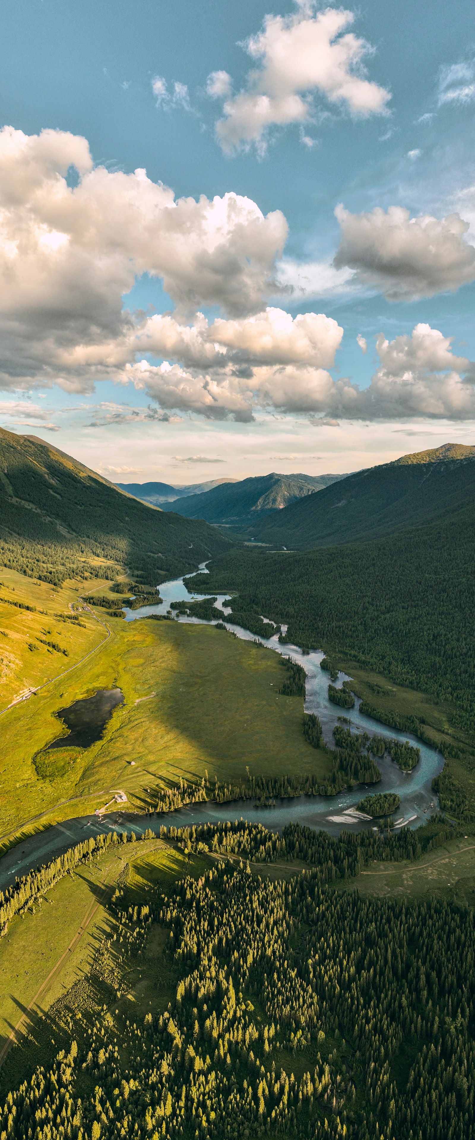 Vue aérienne d'une vallée boisée