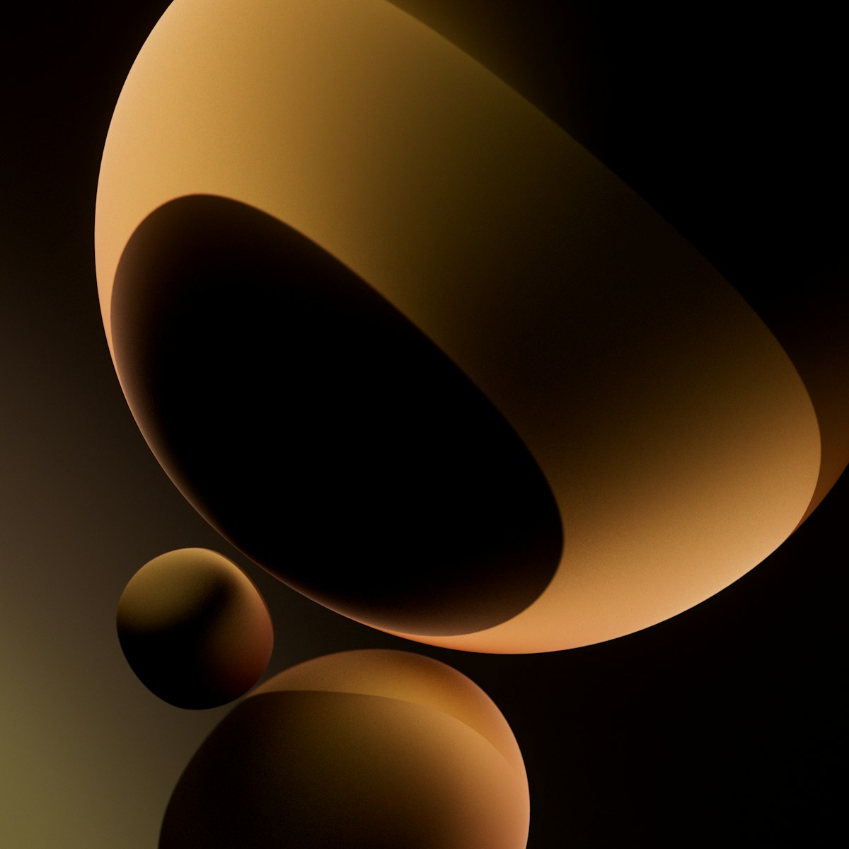 Rendu 3D abstrait de sphères ambrées sur fond sombre